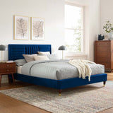 Modway Furniture Sofia Channel Tufted Performance Velvet Queen Platform Bed 0423 Navy MOD-6971-NAV