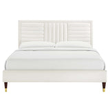 Modway Furniture Sofia Channel Tufted Performance Velvet Queen Platform Bed 0423 White MOD-6971-WHI