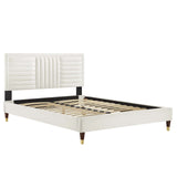 Modway Furniture Sofia Channel Tufted Performance Velvet Queen Platform Bed 0423 White MOD-6971-WHI