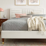 Modway Furniture Sofia Channel Tufted Performance Velvet Queen Platform Bed 0423 White MOD-6971-WHI