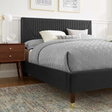 Modway Furniture Yasmine Channel Tufted Performance Velvet Queen Platform Bed 0423 Charcoal MOD-6972-CHA