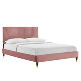 Modway Furniture Yasmine Channel Tufted Performance Velvet Queen Platform Bed 0423 Dusty Rose MOD-6972-DUS