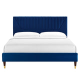 Modway Furniture Yasmine Channel Tufted Performance Velvet Queen Platform Bed 0423 Navy MOD-6972-NAV