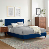 Modway Furniture Yasmine Channel Tufted Performance Velvet Queen Platform Bed 0423 Navy MOD-6972-NAV