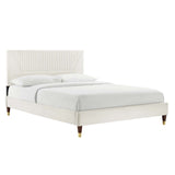 Modway Furniture Yasmine Channel Tufted Performance Velvet Queen Platform Bed 0423 White MOD-6972-WHI