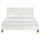 Modway Furniture Yasmine Channel Tufted Performance Velvet Queen Platform Bed 0423 White MOD-6972-WHI