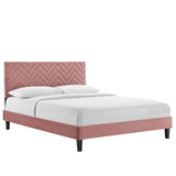 Modway Furniture Leah Chevron Tufted Performance Velvet Queen Platform Bed 0423 Dusty Rose MOD-6973-DUS