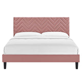 Modway Furniture Leah Chevron Tufted Performance Velvet Queen Platform Bed 0423 Dusty Rose MOD-6973-DUS