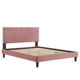 Modway Furniture Leah Chevron Tufted Performance Velvet Queen Platform Bed 0423 Dusty Rose MOD-6973-DUS