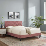 Modway Furniture Leah Chevron Tufted Performance Velvet Queen Platform Bed 0423 Dusty Rose MOD-6973-DUS