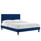 Modway Furniture Leah Chevron Tufted Performance Velvet Queen Platform Bed 0423 Navy MOD-6973-NAV