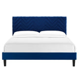 Modway Furniture Leah Chevron Tufted Performance Velvet Queen Platform Bed 0423 Navy MOD-6973-NAV