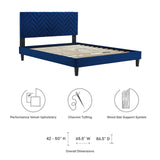 Modway Furniture Leah Chevron Tufted Performance Velvet Queen Platform Bed 0423 Navy MOD-6973-NAV