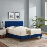 Modway Furniture Leah Chevron Tufted Performance Velvet Queen Platform Bed 0423 Navy MOD-6973-NAV