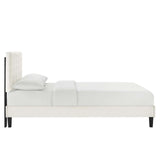 Modway Furniture Leah Chevron Tufted Performance Velvet Queen Platform Bed 0423 White MOD-6973-WHI