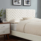 Modway Furniture Leah Chevron Tufted Performance Velvet Queen Platform Bed 0423 White MOD-6973-WHI