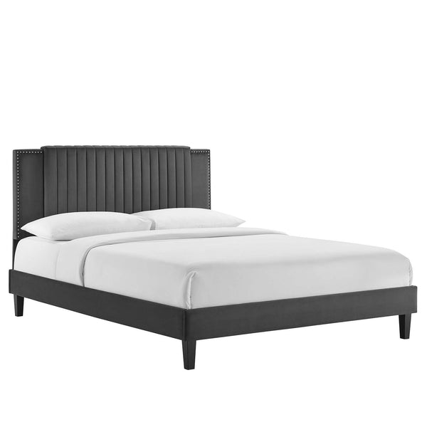 Modway Furniture Zahra Channel Tufted Performance Velvet Queen Platform Bed 0423 Charcoal MOD-6974-CHA