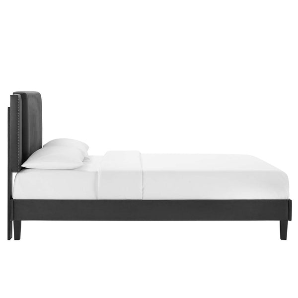 Modway Furniture Zahra Channel Tufted Performance Velvet Queen Platform Bed 0423 Charcoal MOD-6974-CHA