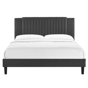 Modway Furniture Zahra Channel Tufted Performance Velvet Queen Platform Bed 0423 Charcoal MOD-6974-CHA