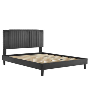 Modway Furniture Zahra Channel Tufted Performance Velvet Queen Platform Bed 0423 Charcoal MOD-6974-CHA