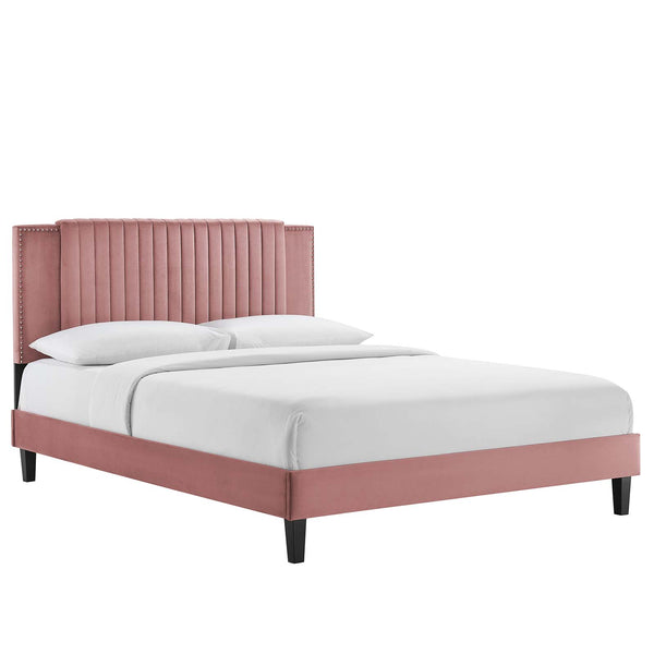 Modway Furniture Zahra Channel Tufted Performance Velvet Queen Platform Bed 0423 Dusty Rose MOD-6974-DUS