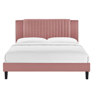 Modway Furniture Zahra Channel Tufted Performance Velvet Queen Platform Bed 0423 Dusty Rose MOD-6974-DUS