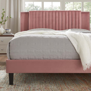 Modway Furniture Zahra Channel Tufted Performance Velvet Queen Platform Bed 0423 Dusty Rose MOD-6974-DUS