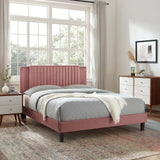 Modway Furniture Zahra Channel Tufted Performance Velvet Queen Platform Bed 0423 Dusty Rose MOD-6974-DUS