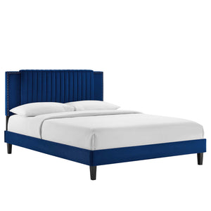 Modway Furniture Zahra Channel Tufted Performance Velvet Queen Platform Bed 0423 Navy MOD-6974-NAV