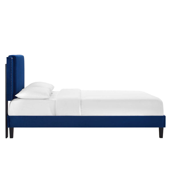 Modway Furniture Zahra Channel Tufted Performance Velvet Queen Platform Bed 0423 Navy MOD-6974-NAV