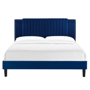 Modway Furniture Zahra Channel Tufted Performance Velvet Queen Platform Bed 0423 Navy MOD-6974-NAV