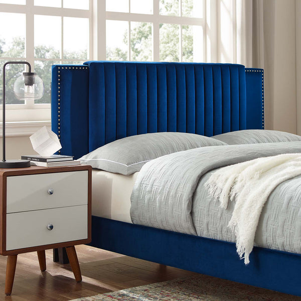 Modway Furniture Zahra Channel Tufted Performance Velvet Queen Platform Bed 0423 Navy MOD-6974-NAV