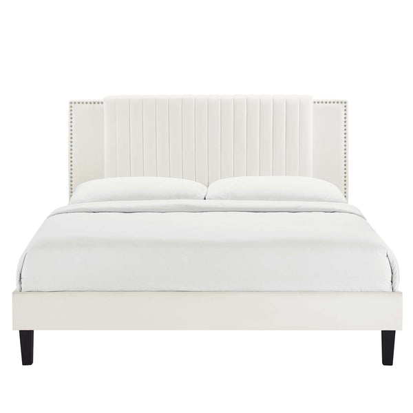 Modway Furniture Zahra Channel Tufted Performance Velvet Queen Platform Bed 0423 White MOD-6974-WHI