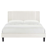 Modway Furniture Zahra Channel Tufted Performance Velvet Queen Platform Bed 0423 White MOD-6974-WHI