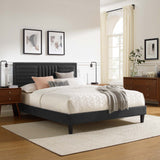 Modway Furniture Sofia Channel Tufted Performance Velvet Queen Platform Bed 0423 Charcoal MOD-6975-CHA