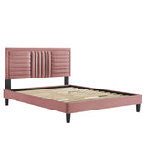 Modway Furniture Sofia Channel Tufted Performance Velvet Queen Platform Bed 0423 Dusty Rose MOD-6975-DUS