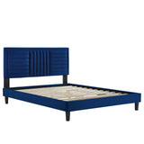 Modway Furniture Sofia Channel Tufted Performance Velvet Queen Platform Bed 0423 Navy MOD-6975-NAV