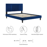 Modway Furniture Sofia Channel Tufted Performance Velvet Queen Platform Bed 0423 Navy MOD-6975-NAV