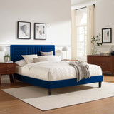 Modway Furniture Sofia Channel Tufted Performance Velvet Queen Platform Bed 0423 Navy MOD-6975-NAV