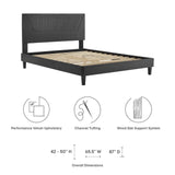 Modway Furniture Yasmine Channel Tufted Performance Velvet Queen Platform Bed 0423 Charcoal MOD-6976-CHA