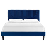 Modway Furniture Yasmine Channel Tufted Performance Velvet Queen Platform Bed 0423 Navy MOD-6976-NAV