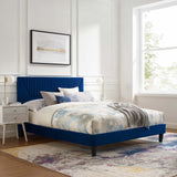 Modway Furniture Yasmine Channel Tufted Performance Velvet Queen Platform Bed 0423 Navy MOD-6976-NAV