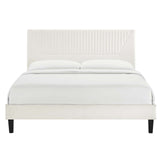 Modway Furniture Yasmine Channel Tufted Performance Velvet Queen Platform Bed 0423 White MOD-6976-WHI