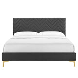 Modway Furniture Leah Chevron Tufted Performance Velvet Queen Platform Bed 0423 Charcoal MOD-6977-CHA