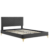 Modway Furniture Leah Chevron Tufted Performance Velvet Queen Platform Bed 0423 Charcoal MOD-6977-CHA