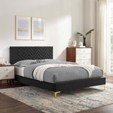 Modway Furniture Leah Chevron Tufted Performance Velvet Queen Platform Bed 0423 Charcoal MOD-6977-CHA