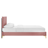 Modway Furniture Leah Chevron Tufted Performance Velvet Queen Platform Bed 0423 Dusty Rose MOD-6977-DUS