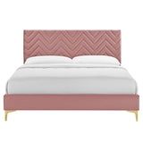 Modway Furniture Leah Chevron Tufted Performance Velvet Queen Platform Bed 0423 Dusty Rose MOD-6977-DUS