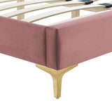 Modway Furniture Leah Chevron Tufted Performance Velvet Queen Platform Bed 0423 Dusty Rose MOD-6977-DUS