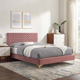 Modway Furniture Leah Chevron Tufted Performance Velvet Queen Platform Bed 0423 Dusty Rose MOD-6977-DUS